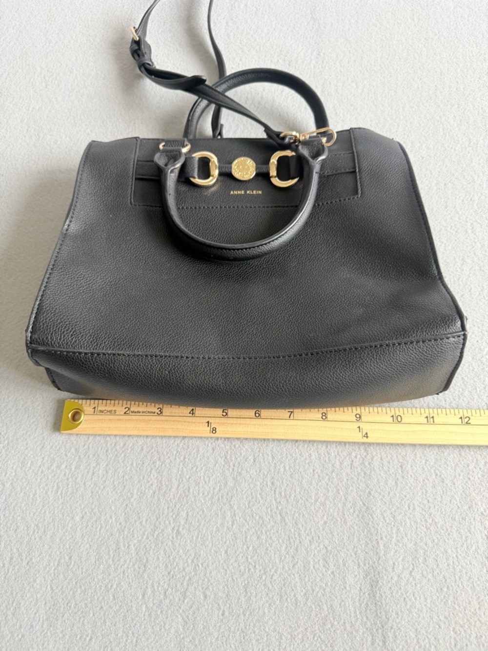 Anne Klein Women's Black Satchel Bag with Gold Horsebit Detail - Picture 8 of 12